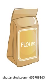 Flour in a paper bag, scattered flour, dough, vector