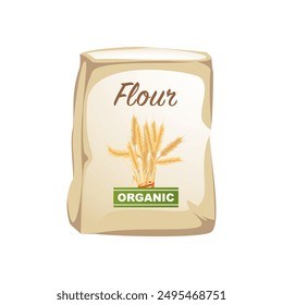 Flour in paper package, factory eco packaging with flour.