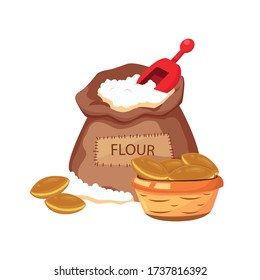 flour and pies set vector illustration