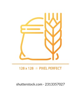 Flour pixel perfect gradient linear vector icon. Bag of wheat. Cooking bread. Baking ingredient. Agricultural product. Thin line color symbol. Modern style pictogram. Vector isolated outline drawing