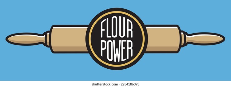Flour Power vector illustration logo or badge.
Vector illustration of baking icon with rolling pin.