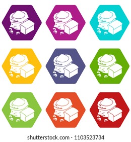 Flour production icons 9 set coloful isolated on white for web