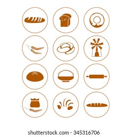 Flour products. Set of flat bread  icons. Vector illustration.