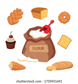 flour and flour products set vector illustration