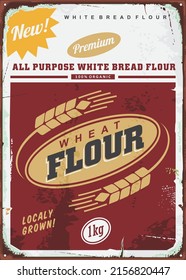 Flour retro sign label design. Wheat flour vintage billboard or promo vector banner for grocery store. 