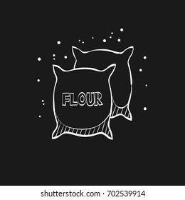 Flour sack icon in doodle sketch lines. Agriculture cereal burlap food baking wheat