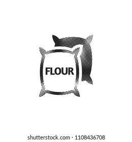 Flour sack icon in halftone style. Black and white monochrome vector illustration.