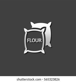 Flour sack icon in metallic grey color style. Agriculture burlap food wheat