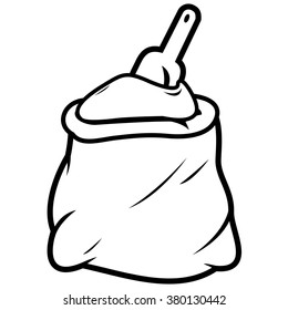 Flour sack and scoop icon. Vector illustration