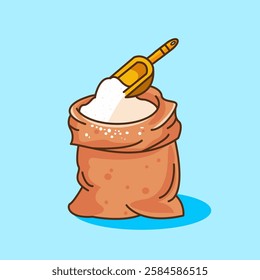 Flour in sack  with scoop vector illustration cartoon design