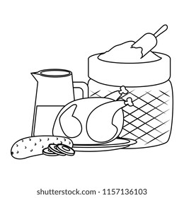 flour sack with water and chicken