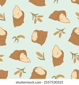 Flour Sack Wheat Vector Seamless Pattern illustration Design