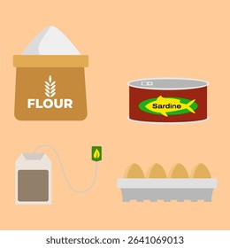 Flour Sardine Egg and Tea Illustration