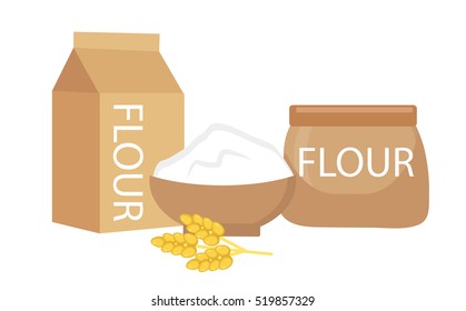 Flour set, flat style. Flour is isolated on a white background. Flour still life. Vector illustration