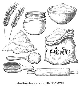 Flour sketch set, vintage food illustration.	
