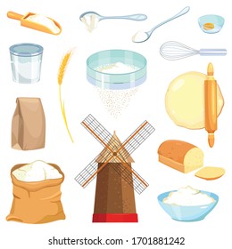 Icono de conjunto de dibujos animados vectoriales de harina. Ilustración vectorial de trigo sobre fondo blanco. Harina aislada de icono de conjunto de caricaturas.