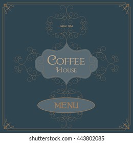 Flourish Art Deco Frame with Elegant Border and Flourishes Corner Elements. Vintage  Calligraphic Ornaments. Luxury Greeting Decoration Design for Coffee Menu 