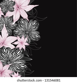 Flourish background with white and pink flowers. Elegant floral vector border. Floral pattern. Frame with flower bouquet