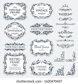 Flourish border corner and frame collection. Decorative elements for design invitations, frames, menus