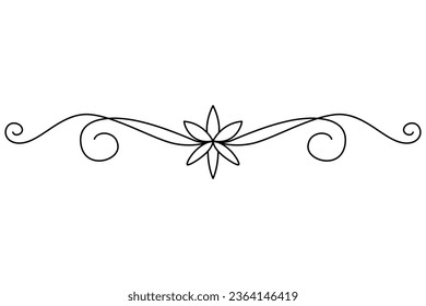 Flourish calligraphic design element. Page decoration symbol to embellish your layout. Linear of vintage swirl