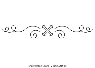Flourish calligraphic design element. Page decoration symbol to embellish your layout. Linear of vintage swirl