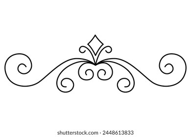 Flourish calligraphic design element. Page decoration symbol to embellish your layout. Linear of vintage swirl