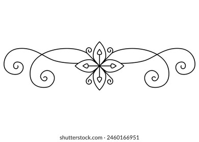 Flourish calligraphic design element. Page decoration symbol to embellish your layout. Linear of vintage swirl