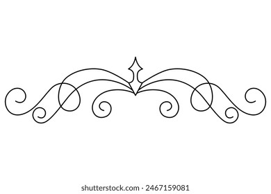 Flourish calligraphic design element. Page decoration symbol to embellish your layout. Linear of vintage swirl