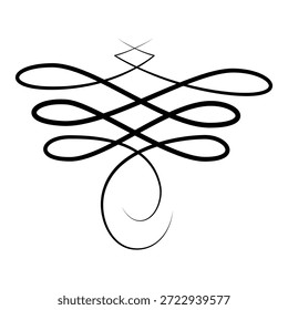 Flourish calligraphic design element. Page decoration symbol to embellish your layout. Linear of vintage swirl