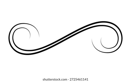 Flourish calligraphic design element. Page decoration symbol to embellish your layout. Linear of vintage swirl