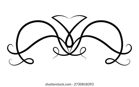Flourish calligraphic design element. Page decoration symbol to embellish your layout. Linear of vintage swirl