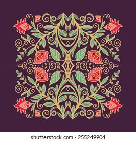 Flourish composition, intricate stamp design, kalamkari