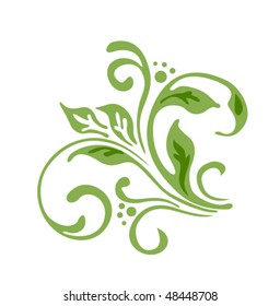 Flourish decor. Vector green leaf.