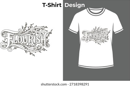 Florece la Ilustración vectorial decorativa de la camiseta de la tipografía, diseño ornamental del texto con los remolinos florales para la caligrafía, el arte, y la marca elegante.