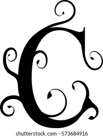Flourish design elements with letter C, vector illustration