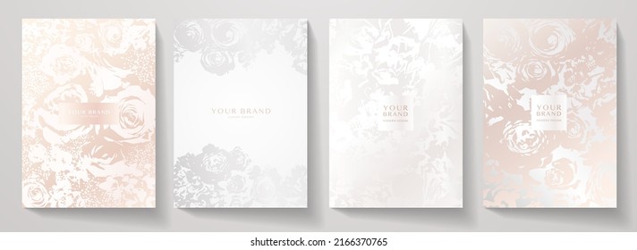 Flourish Elegant Cover Design Set. Luxury Fashionable Background With Pastel Floral Pattern. Flower Abstract Vector Template For Wedding Invite, Makeup Catalog, Brochure Template, Flyer, Presentation