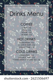 Flourish elegant restaurant template. Cafe identity. Drinks menu with price design template