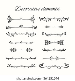 Flourish elements. Hand drawn dividers set. Ornamental decorative element. Vector ornate design. 