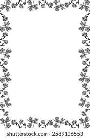 Flourish frame with blooming elements. Trendy graphic template. Cute clover empty frame box