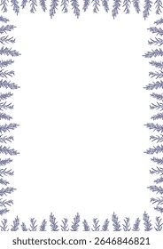 Flourish frame with monochrome elements. Trendy botany graphic template. Grass empty frame box
