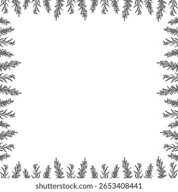 Quadro floreado com elementos monocromáticos. Modelo gráfico de botânica moderno. Caixa de moldura vazia de grama