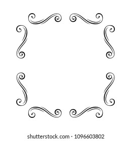 Flourish frame. Swirls. Dividers, vignettes, page decoration template, set of calligraphic decorative design elements in retro style. Vector illustration.