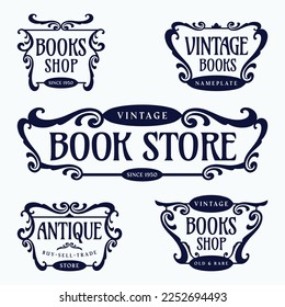 Flourish frames for antique book store label, banner, logo, emblem, menu, sticker and other design