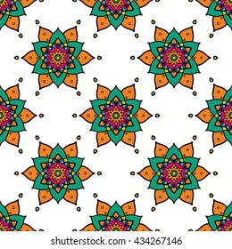 Flourish geometric seamless pattern. Abstract oriental background. Fantastic ornament motives of indian mandala.