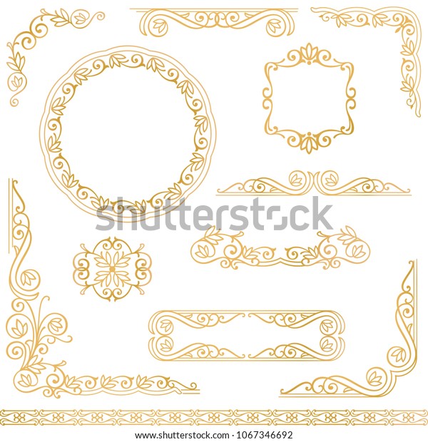 Flourish gold border
corner and frame collection. Decorative elements for design
invitations, frames,
menus