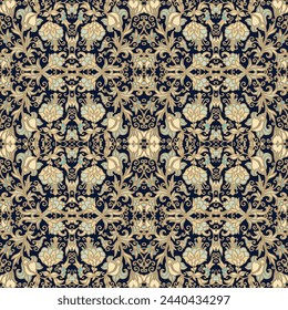 Flourish golden laced abstract mosaic  pattern on dark background