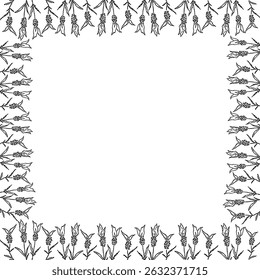 Estrutura de lavanda florescente. Modelo gráfico de botânica moderno. Flores esboço caixa de moldura vazia