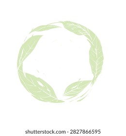 Flourish leaves natural background. Round shape frame for product label with leaf. Good decoration for local farm market design element