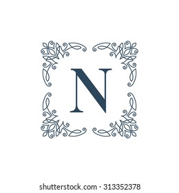 Flourish logo template glamour calligraphic monogram ornament label. Good for restaurant boutique hotel heraldic jewelry fashion emblem. Vector illustration.