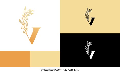Blumenmonogramm V-Letter mit floralem Logo-Design-Konzept 